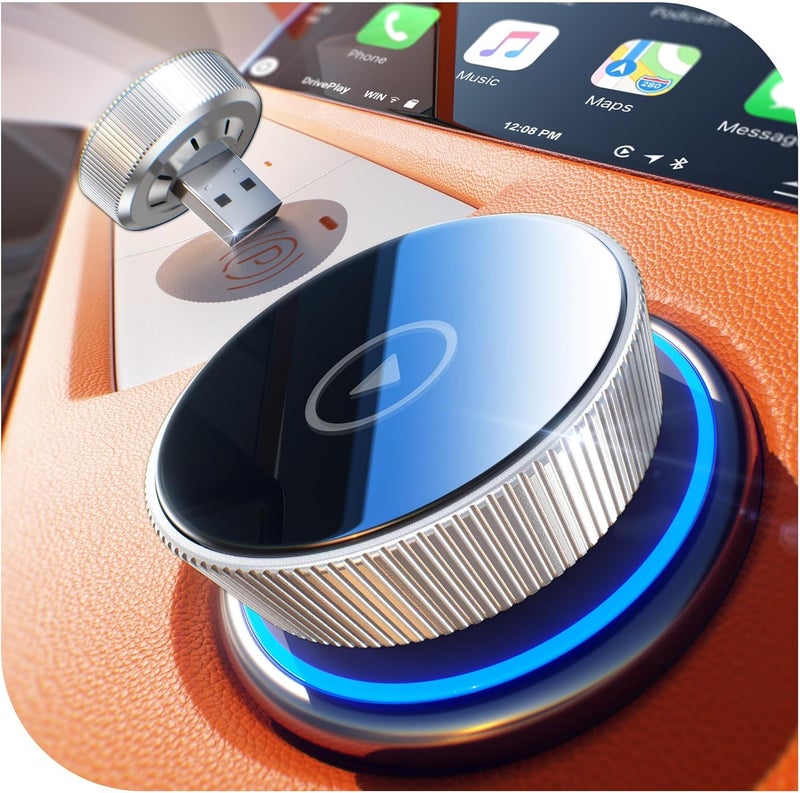 Cleviton Wireless Carplay Adapter, 60% Smaller, 3X Auto-Connect, No Latency, Plug&Play, Bluetooth&WiFi, for Apple Carplay Wireless Adapter, Mini Dongle for iPhone 5~17 & 927+ Cars, USB A/C (Silver) - Image 1